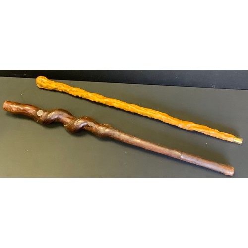 454 - A 19th century rustic walking stick, knobbled, 90cm long;  another (2)