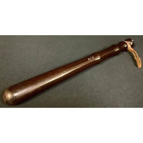 461 - Police History - an early 20th century turned rosewood truncheon, stamped SCC