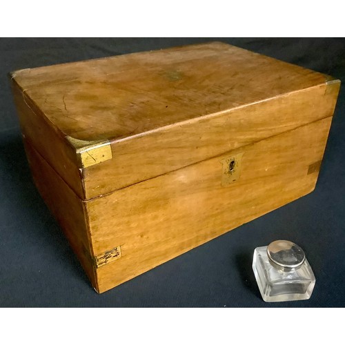 462 - A Victorian brass bound walnut rectangular writing box, fitted interior, c.1880