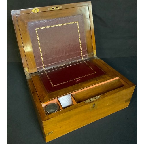 462 - A Victorian brass bound walnut rectangular writing box, fitted interior, c.1880