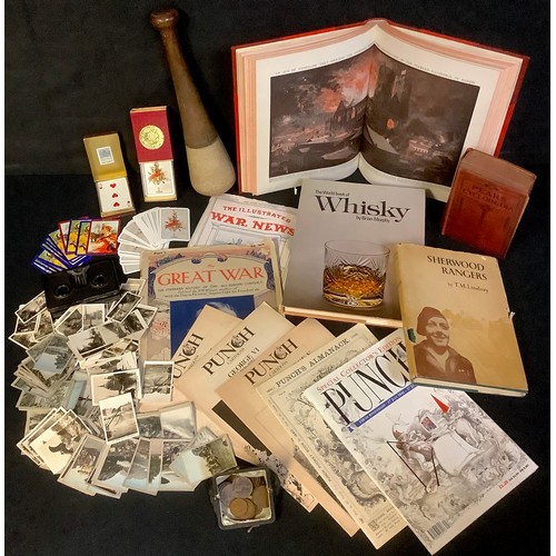 464 - A large pestle;  playing cards;  Brian Murphy - The World Book of Whisky; Lindsay, Sherwood Rangers;... 