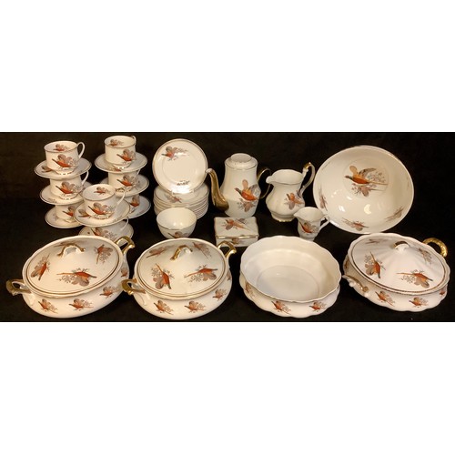 497 - A Staffordshire dinner and coffee service, printed with pheasants in flight, various makers