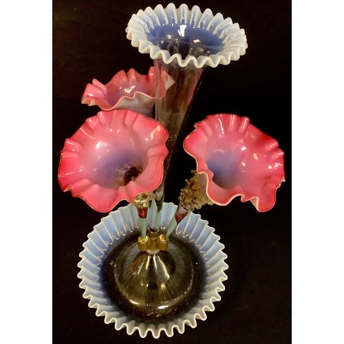 499 - A Victorian vaseline glass epergne, 44cm high