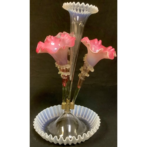 499 - A Victorian vaseline glass epergne, 44cm high