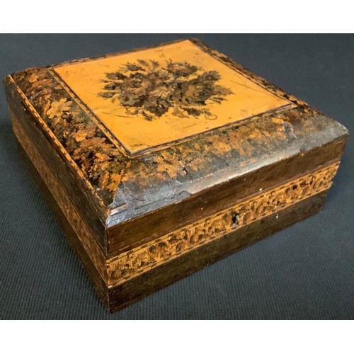 515 - A Victorian Tunbridge Ware handkerchief box, 15.5cm square