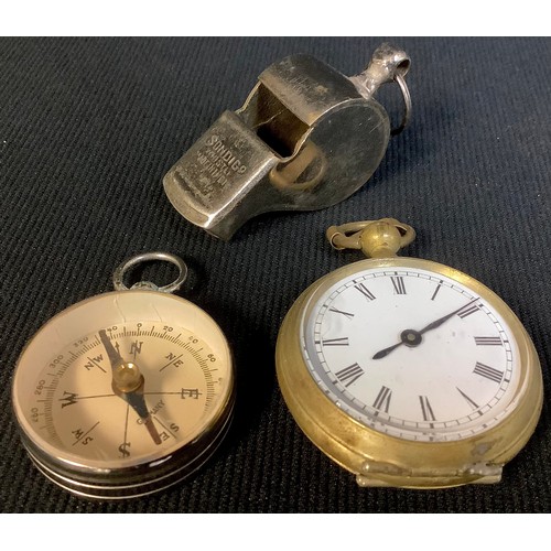 563 - An early 20th century pedometer; a compass; a whistle (3)