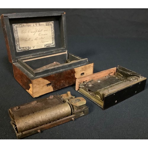 572 - A 19th century music box, two airs; two music box movements (3)