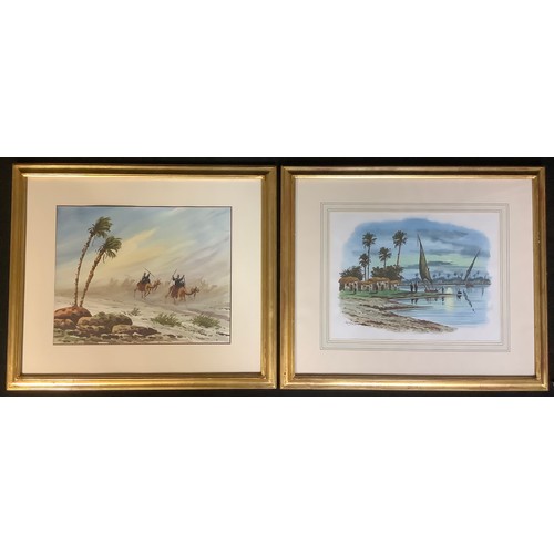 576 - Henry George  
A pair, Oasis and Desert  
signed, watercolours, 33cm x 42cm (2)