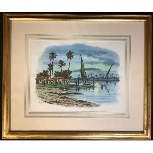 576 - Henry George  
A pair, Oasis and Desert  
signed, watercolours, 33cm x 42cm (2)