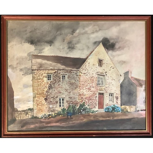 582 - Enok Sweetman  
The Old House with Passing Figure  
signed, watercolour, 48.5cm x 61cm; another, uns... 