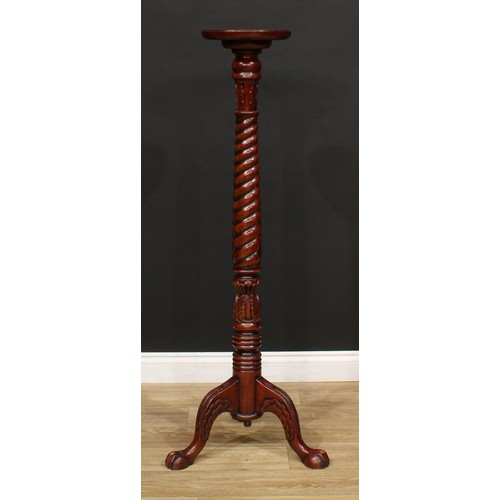 507 - A 19th century style statuary pedestal or torchère, dished circular top, spirally turned column, cab... 