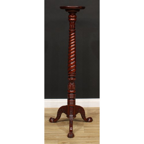 507 - A 19th century style statuary pedestal or torchère, dished circular top, spirally turned column, cab... 