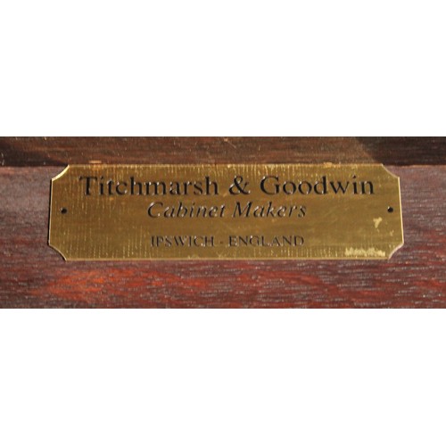 101 - A Titchmarsh & Goodwin oak refectory trestle dining table, 76cm high, 183cm long, 80.5cm wide; a set... 