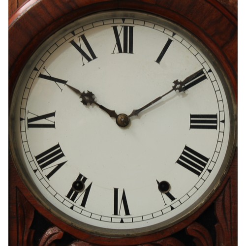 108 - A late 19th century walnut architectural drop dial wall clock, 95cm high, 40cm wide