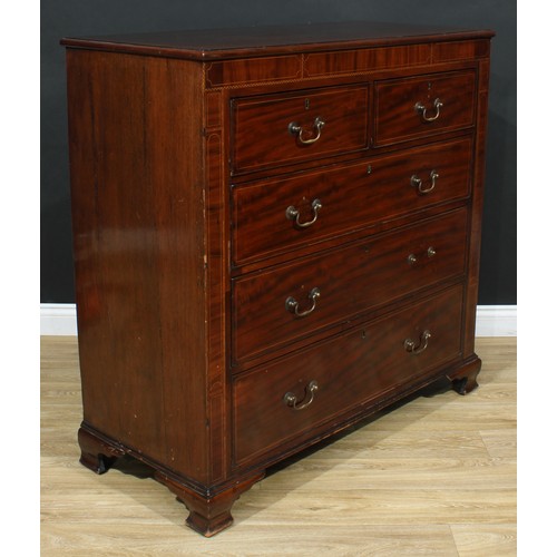 111 - A 19th century mahogany chest, rectangular top above two short and three long graduated cockbeaded d... 