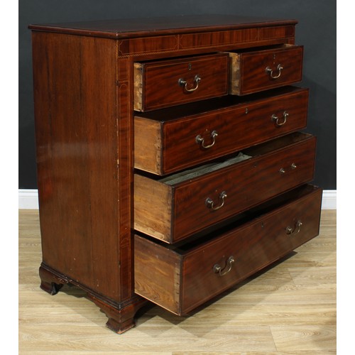 111 - A 19th century mahogany chest, rectangular top above two short and three long graduated cockbeaded d... 