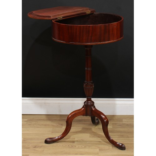 113 - A 19th century rosewood crossbanded mahogany drum occasional table, circular top with hinged cover, ... 