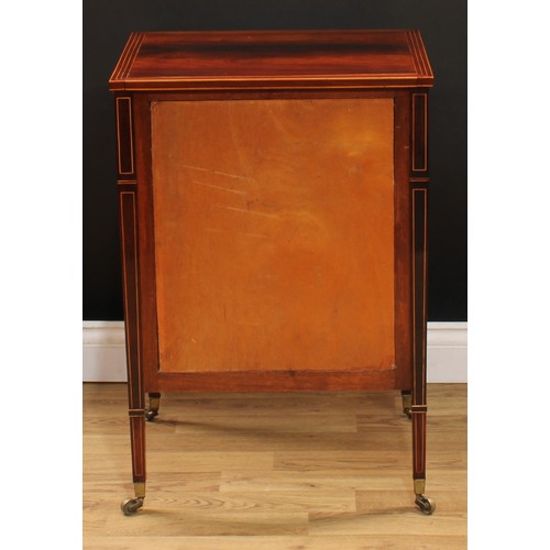 114 - A Sheraton Period mahogany rectangular drawing room work table, rectangular top with pull-up fire sh... 