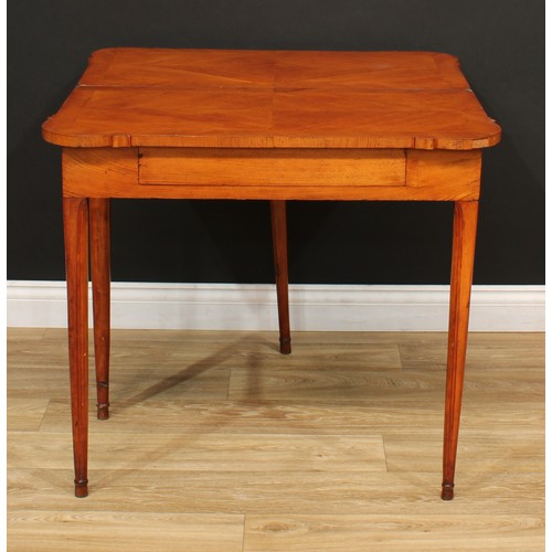 116 - An unusual oak and pollard oak tea table, hipped rectangular top above a single frieze drawer, taper... 