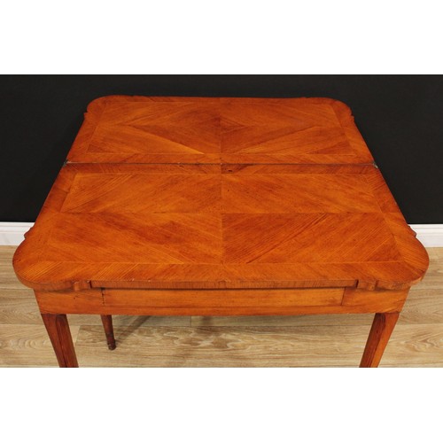 116 - An unusual oak and pollard oak tea table, hipped rectangular top above a single frieze drawer, taper... 