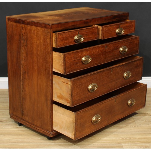 119 - A 19th century mahogany crossbanded oak chest, flush rectangular top above two short and three long ... 