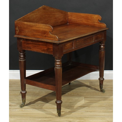 120 - An early Victorian mahogany galleried side table, 98cm high, 91.5cm wide, 54cm deep, c.1840