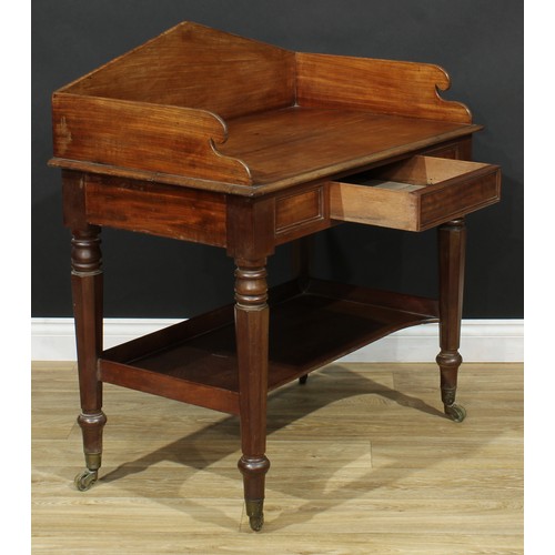 120 - An early Victorian mahogany galleried side table, 98cm high, 91.5cm wide, 54cm deep, c.1840