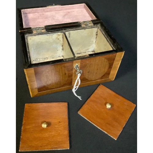 225A - A George III design mahogany double-cube tea caddy, 18cm wide