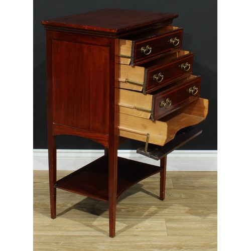 202 - An early 20th century mahogany sheet music room filing chest, satinwood banded rectangular top above... 