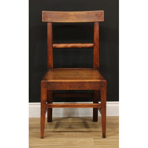 205 - A William and Mary Revival carved oak dining or hall chair, 127.5cm high, 49cm wide, the seat 42cm d... 