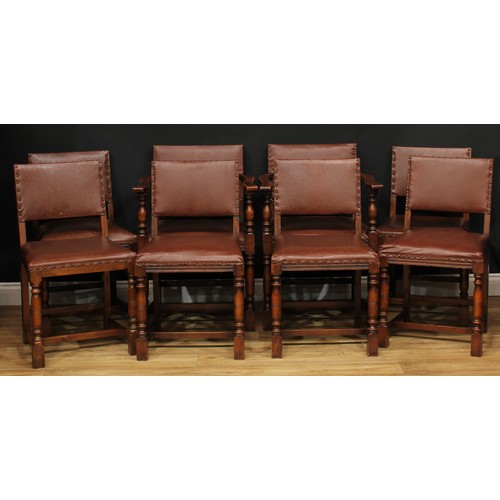 547 - Eight Cromwellian Revival style dining chairs, comprising six side chairs, 81.5cm high, 46.5cm wide,... 