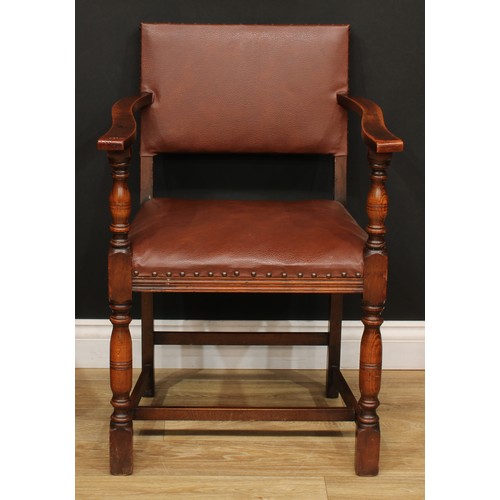 547 - Eight Cromwellian Revival style dining chairs, comprising six side chairs, 81.5cm high, 46.5cm wide,... 