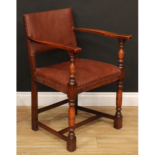 547 - Eight Cromwellian Revival style dining chairs, comprising six side chairs, 81.5cm high, 46.5cm wide,... 