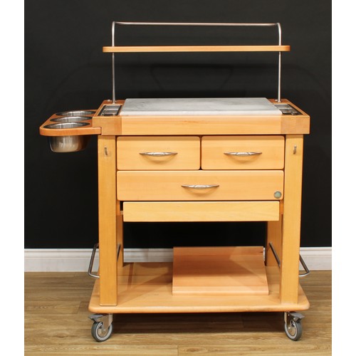 548 - A Legnoart of Italy kitchen island butcher's block, marble top, with additional wooden chopping boar... 