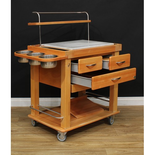 548 - A Legnoart of Italy kitchen island butcher's block, marble top, with additional wooden chopping boar... 