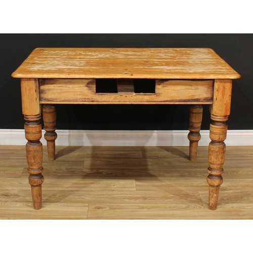 620 - A Victorian pine farmhouse kitchen table, 77cm high, 119cm long, 84cm wide, c.1880