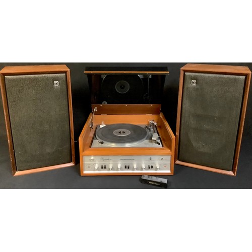 633 - A Dynatron teak stereo system and speakers, Transpower 90, with Goldring Lenco  GL 75 stereo transcr... 