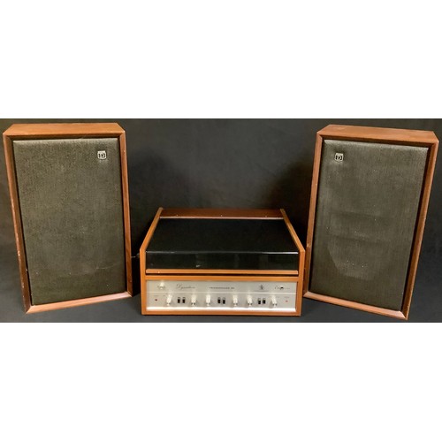 633 - A Dynatron teak stereo system and speakers, Transpower 90, with Goldring Lenco  GL 75 stereo transcr... 