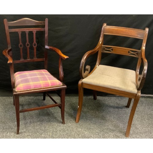 176 - A regency style scroll arm elbow chair; another (2)