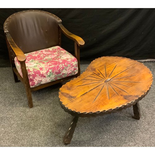 186 - Furniture - an At Craft Productions tub chair, bent wood back c.1940; a hand carved kidney shaped oc... 