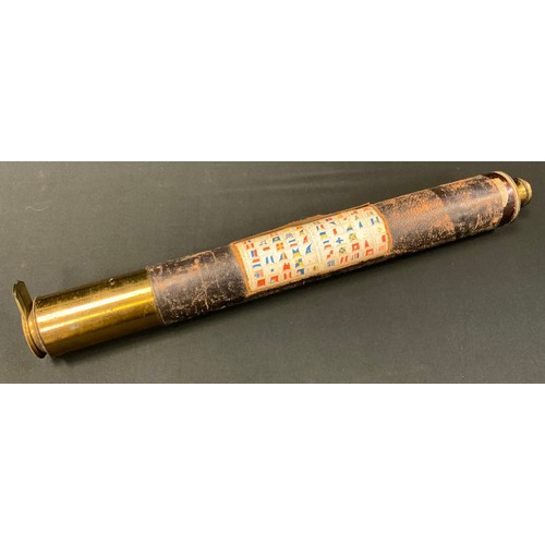 190 - A 19th century lacquered brass and leather telescope, 94cm long