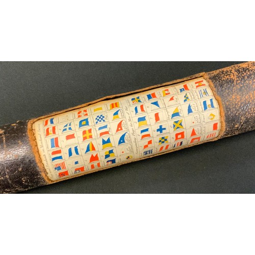 190 - A 19th century lacquered brass and leather telescope, 94cm long