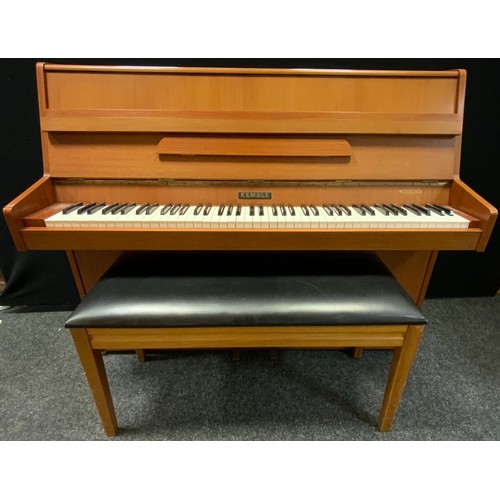 207 - A Kemble modern design small upright piano, 106cm high, 130cm wide, 46cm deep.