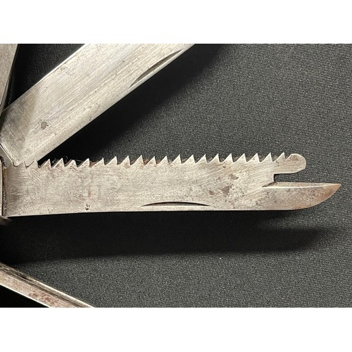 53 - Victorian Multi Tool Penknife with three blades, Scissors, Corkscrew, leather hole punch and spike p... 