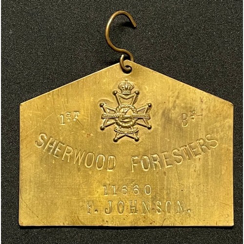 67 - 1st Battalion Sherwood Foresters duty plate, 11660, F Johnson