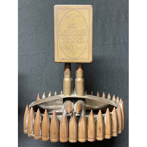 71 - WW1 & WW2 British Trench Art collection to include: WW1 Matchbox stand and ashtray dedicated to Nott... 