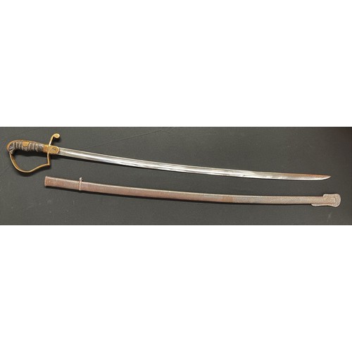 77 - WW1 Turkish German made Cavalry Sabre with fullered single edged blade 785mm in length. No makers ma... 