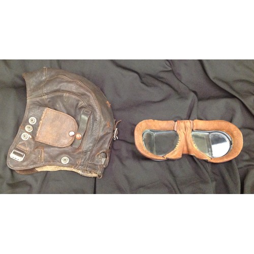 98 - WW2 British RAF C Type leather flying helmet. No head phones. Leather flap stitched over ears. No ch... 