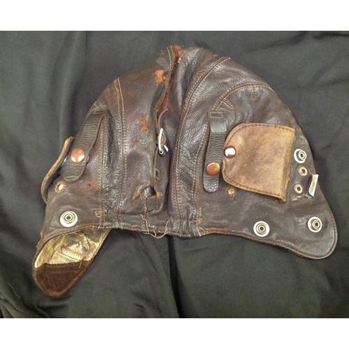 98 - WW2 British RAF C Type leather flying helmet. No head phones. Leather flap stitched over ears. No ch... 