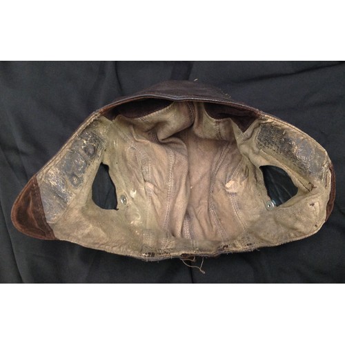 98 - WW2 British RAF C Type leather flying helmet. No head phones. Leather flap stitched over ears. No ch... 